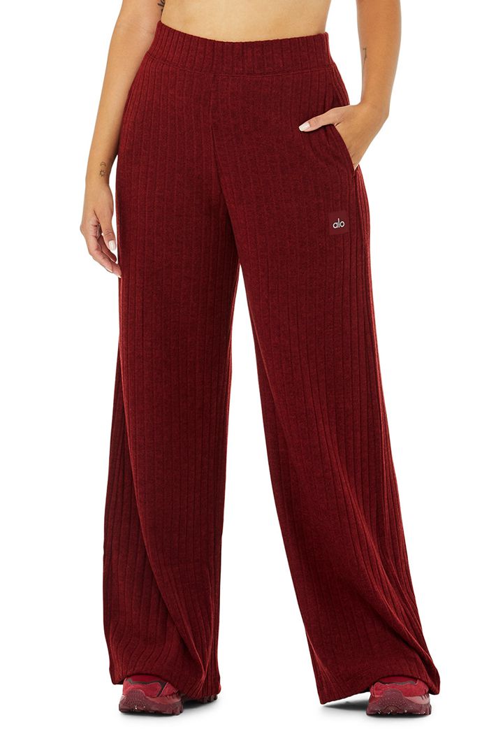 Red Alo Yoga Ribbed Take Comfort Wide Leg Women's Pants | 41069YIWK