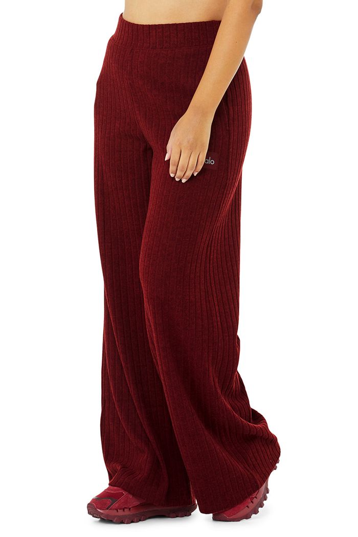 Red Alo Yoga Ribbed Take Comfort Wide Leg Women's Pants | 41069YIWK