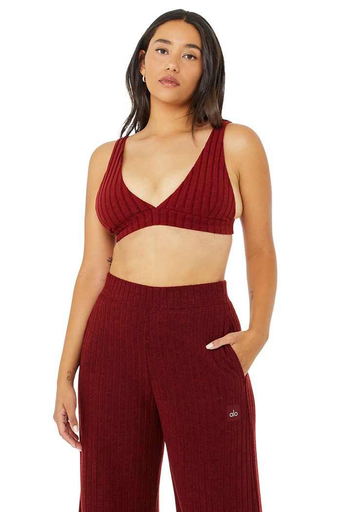 Red Alo Yoga Ribbed Take Comfort Women's Bras | 21794XYUK