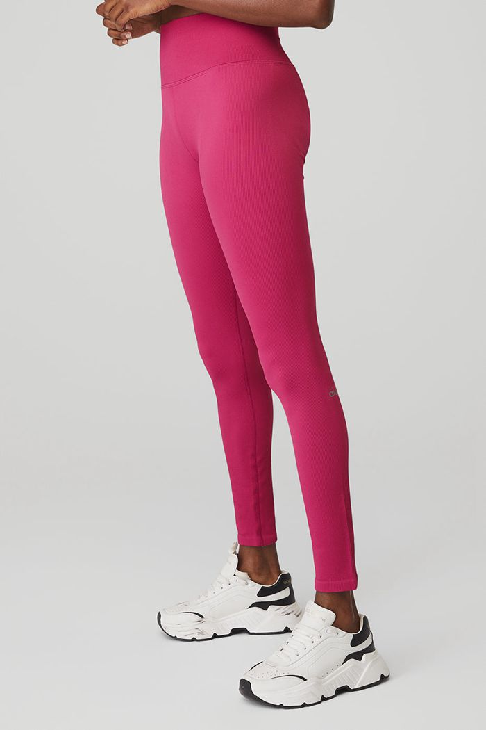 Red Alo Yoga Seamless High-Waist Ribbed Women's Leggings | 79523AHYW