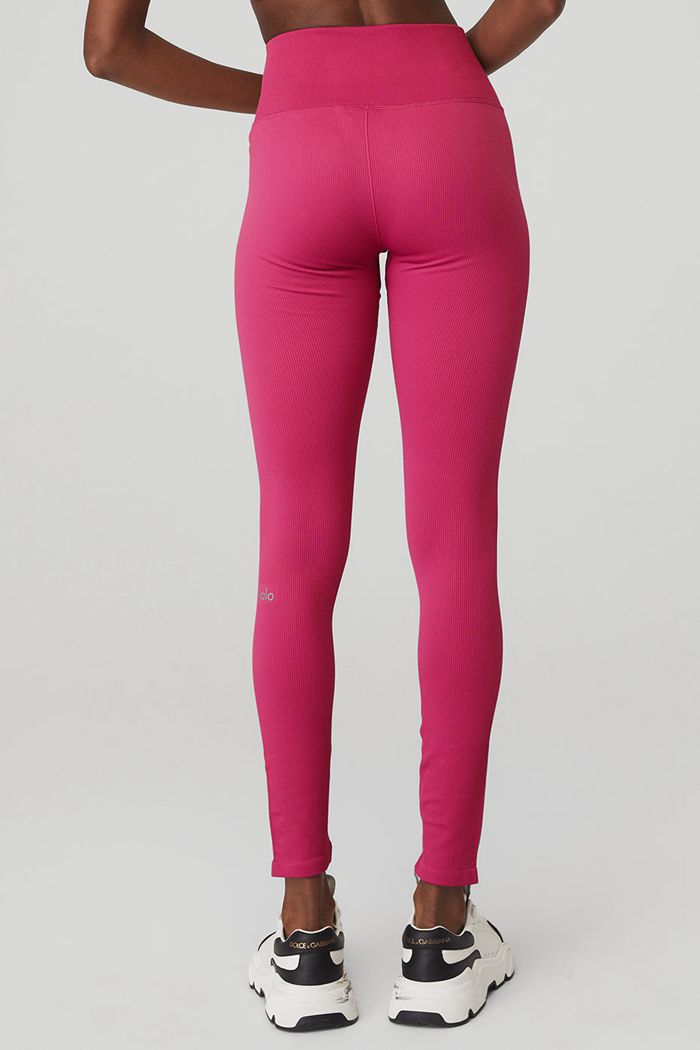 Red Alo Yoga Seamless High-Waist Ribbed Women's Leggings | 79523AHYW