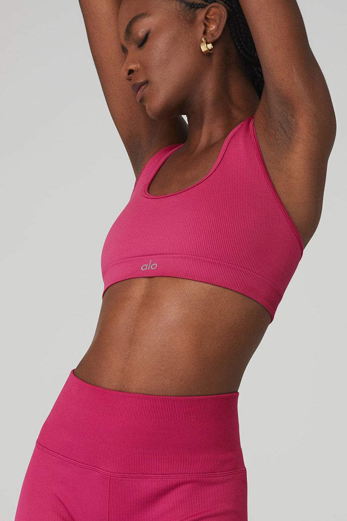 Red Alo Yoga Seamless Ribbed Women's Bras | 64793QYXP