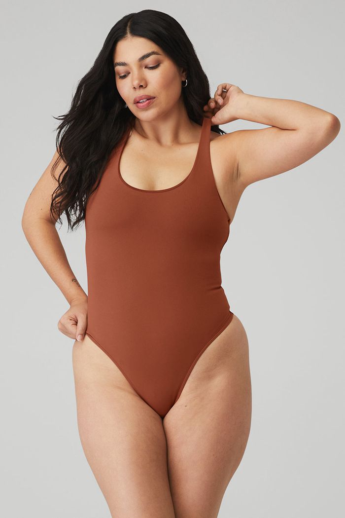 Red Alo Yoga Sleek Back Women's Bodysuit | 07912HAZK