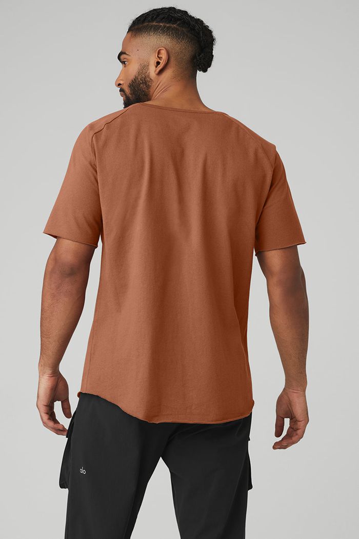 Red Alo Yoga Society Crewneck Tee Men's Short Sleeve | 92760CSYR