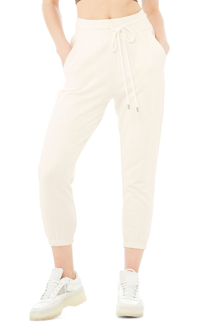 White Alo Yoga 7/8 Easy Sweat Women\'s Pants | 09215TSDH