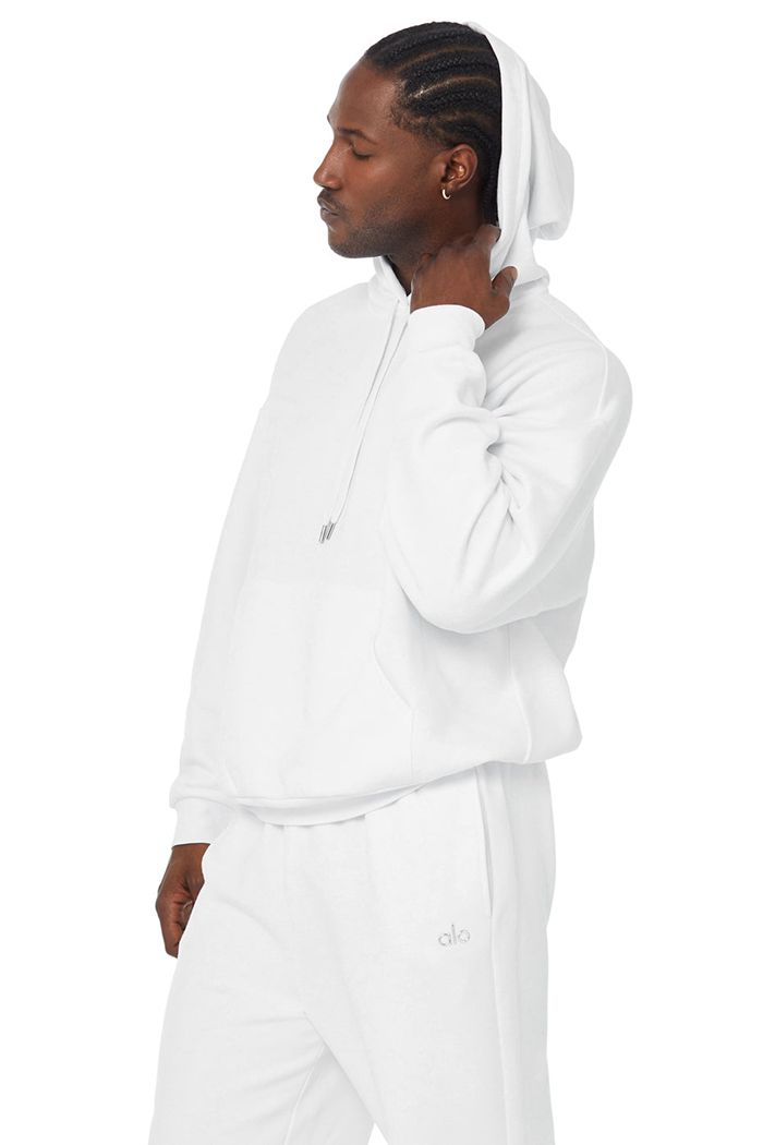 White Alo Yoga Accolade Men's Hoodie | 35421RWQD