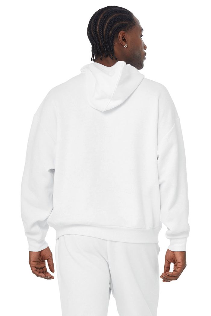 White Alo Yoga Accolade Men's Hoodie | 35421RWQD