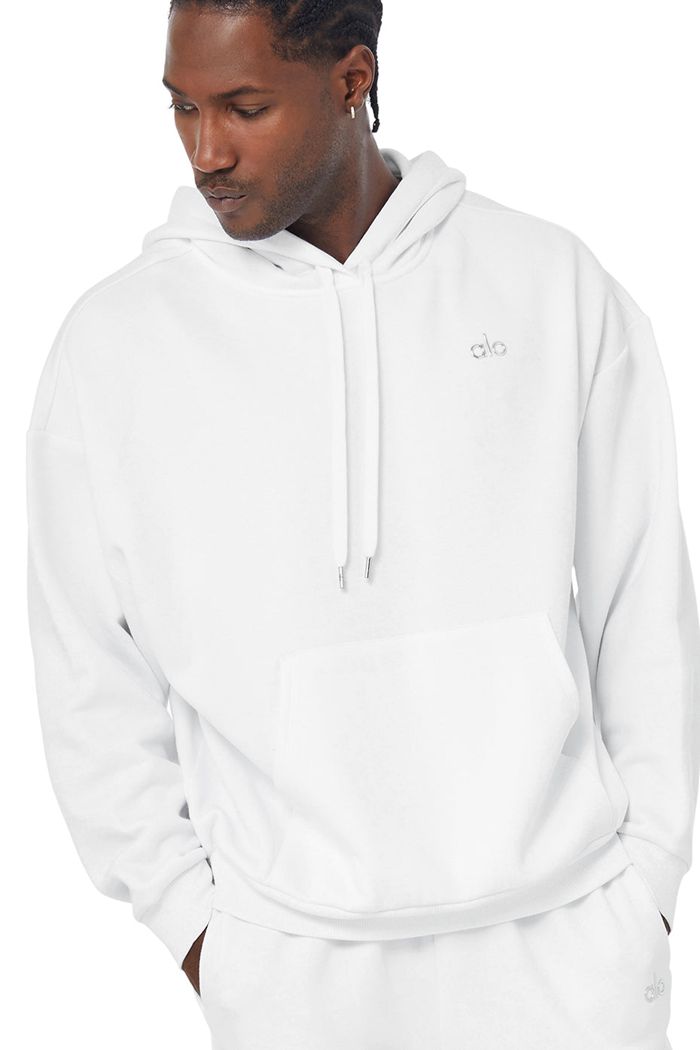 White Alo Yoga Accolade Men's Hoodie | 35421RWQD