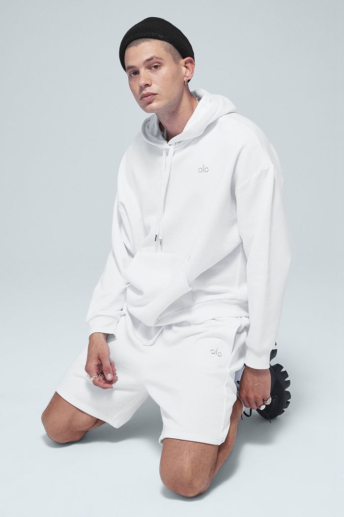 White Alo Yoga Accolade Men's Hoodie | 35421RWQD