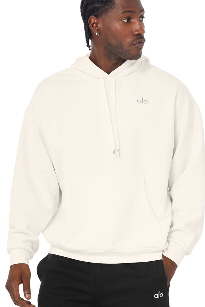 White Alo Yoga Accolade Men's Hoodie | 82657AGVC