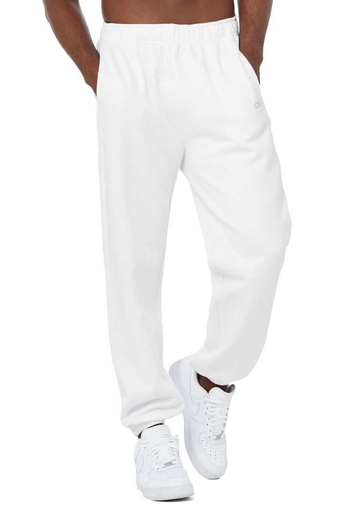 White Alo Yoga Accolade Sweat Men\'s Pants | 41678UCRW