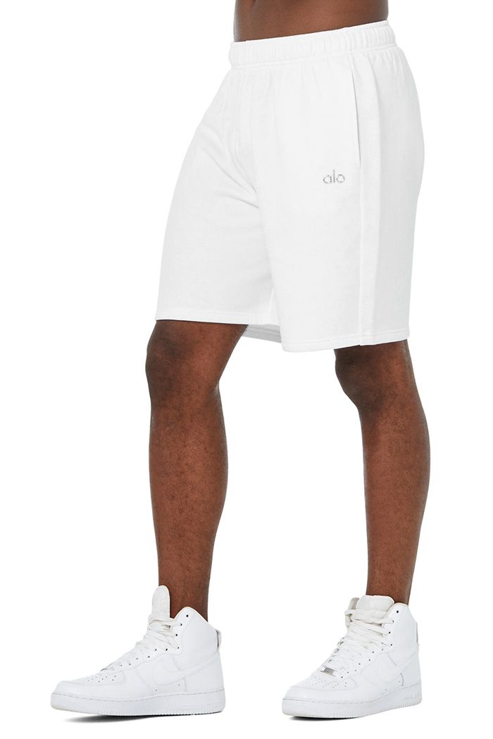 White Alo Yoga Accolade Sweat Men's Short | 90573EUOH