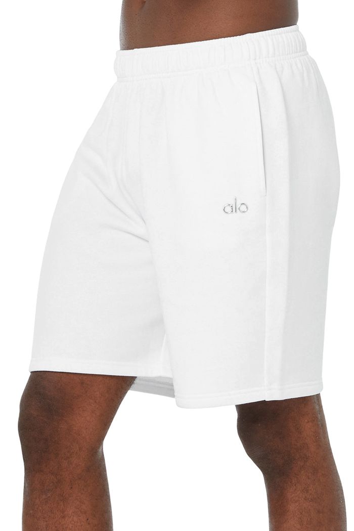 White Alo Yoga Accolade Sweat Men's Short | 90573EUOH