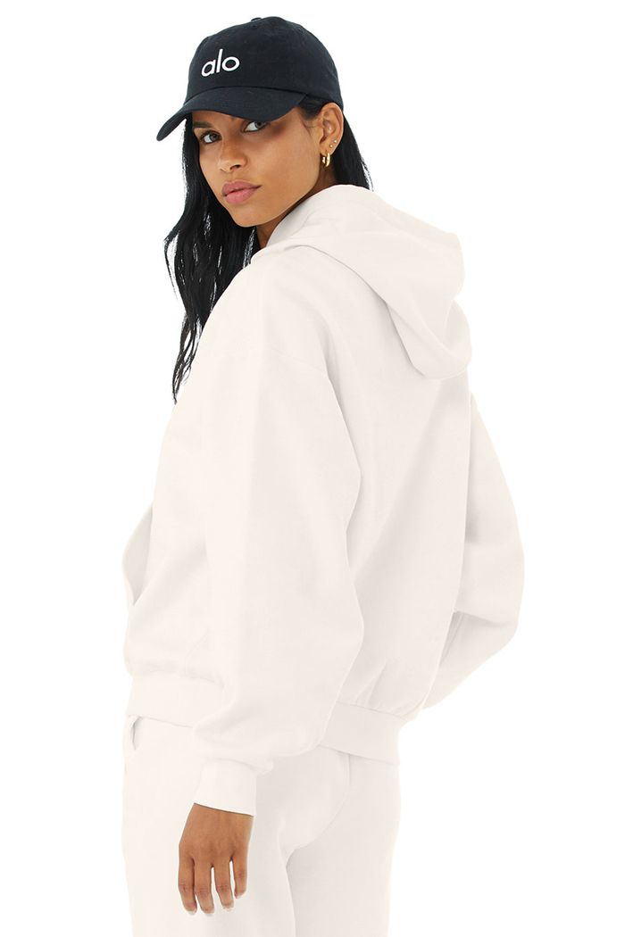 White Alo Yoga Accolade Women's Hoodie | 38275POTR