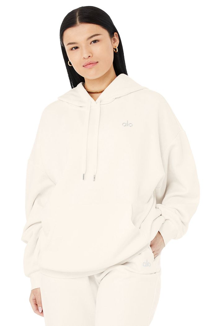 White Alo Yoga Accolade Women's Hoodie | 38275POTR