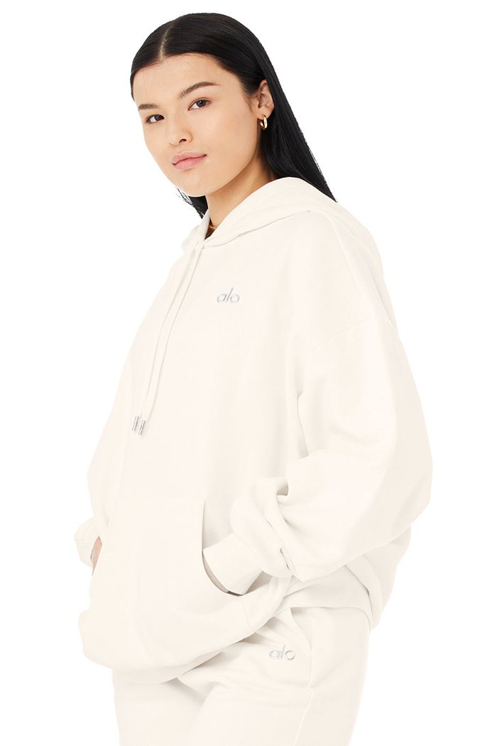 White Alo Yoga Accolade Women's Hoodie | 38275POTR