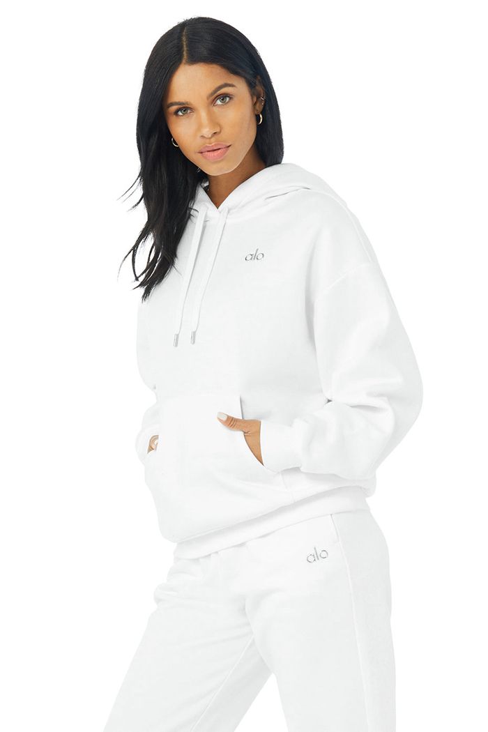 White Alo Yoga Accolade Women's Hoodie | 95032KQWT