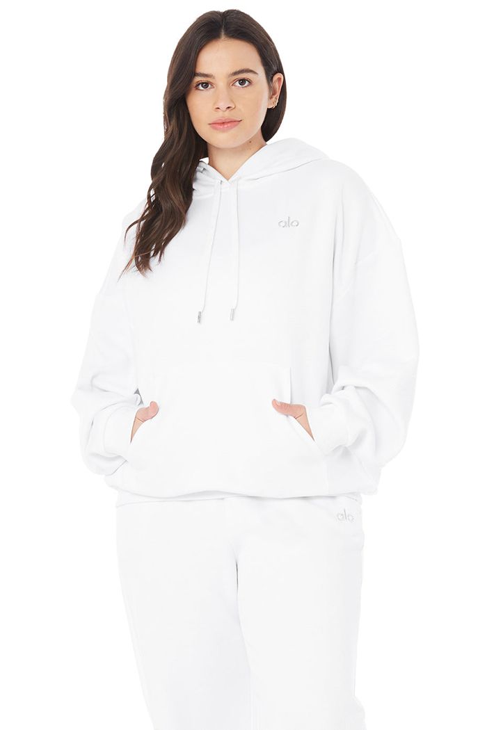 White Alo Yoga Accolade Women's Hoodie | 95032KQWT