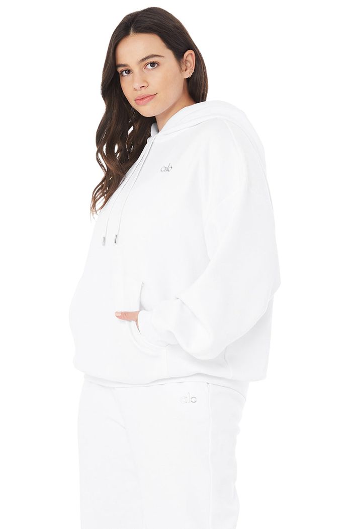 White Alo Yoga Accolade Women's Hoodie | 95032KQWT