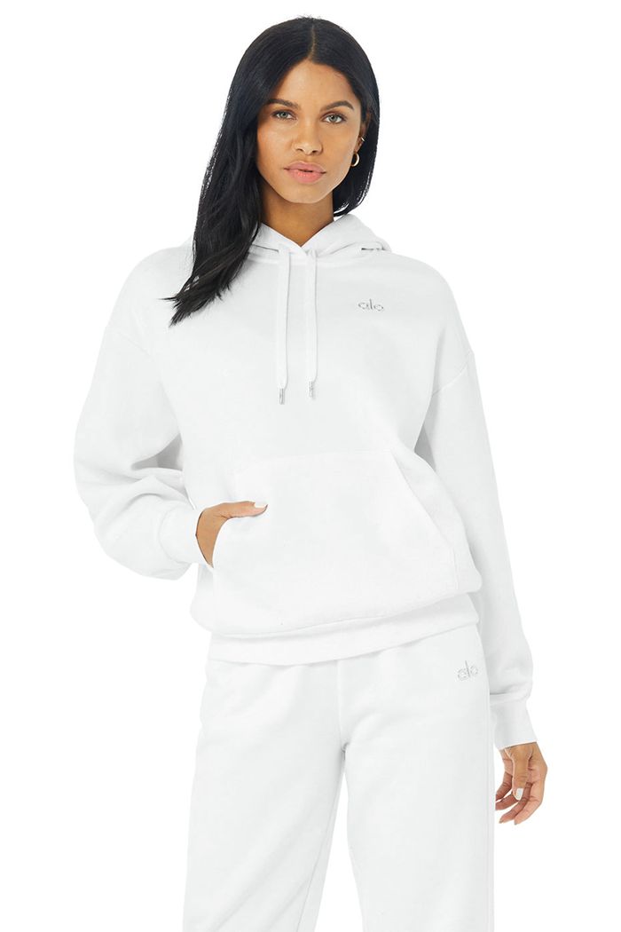 White Alo Yoga Accolade Women\'s Hoodie | 95032KQWT