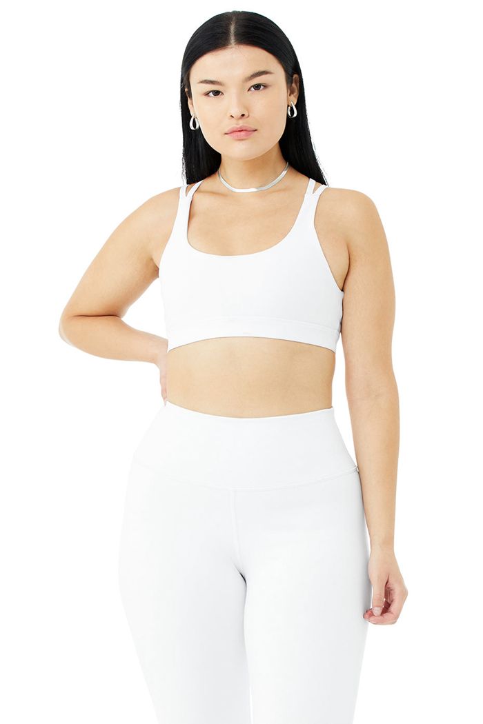 White Alo Yoga Airbrush Suspension Women's Bras | 97023LZGS