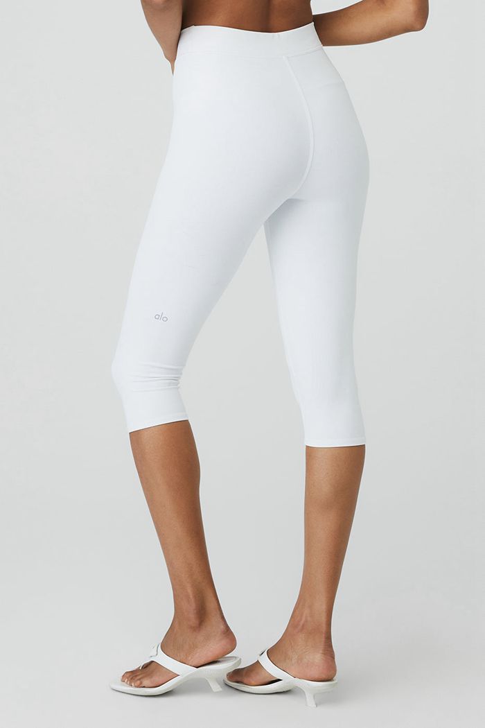 White Alo Yoga Airbrush V-Cut Define Capri Women's Pants | 71653LXYH