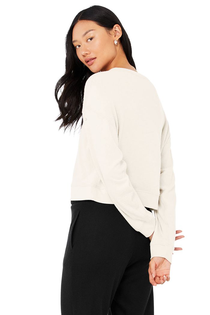 White Alo Yoga Alolux Soho Cropped Henley Women's Long Sleeve | 96078KOIC