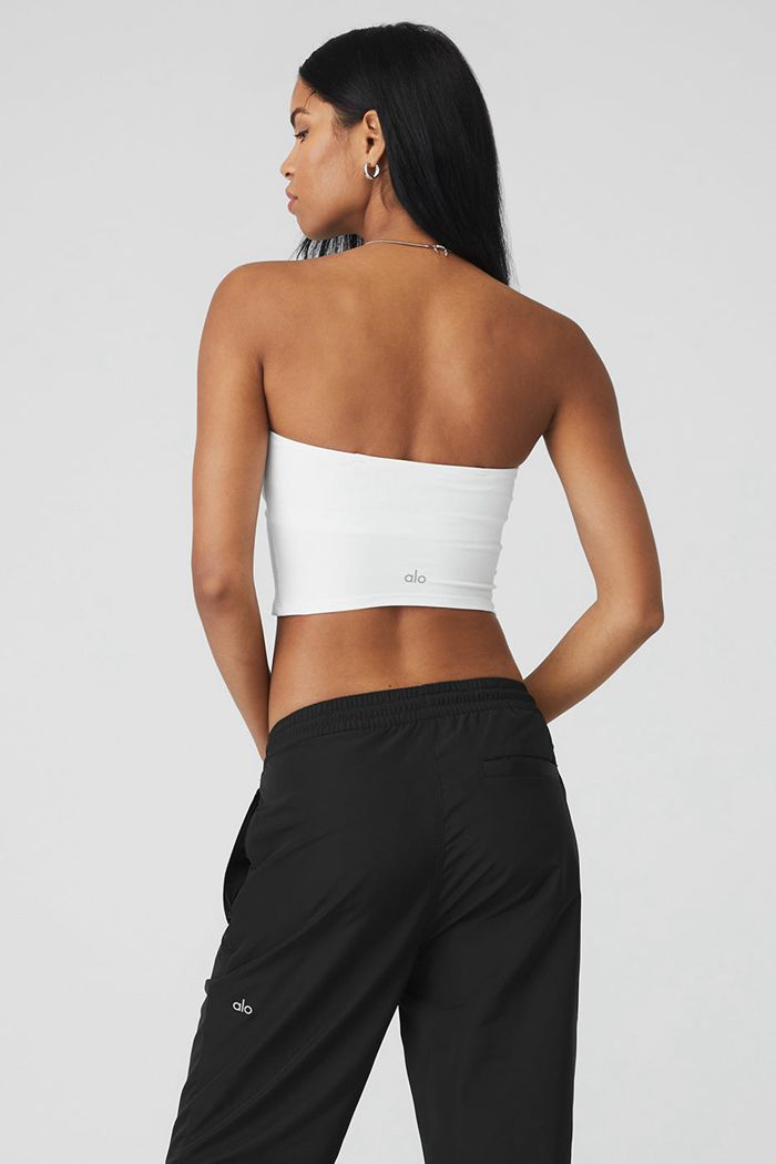 White Alo Yoga Alosoft Convertible Sunkissed Bandeau Women's Tank Tops | 84357XKZH