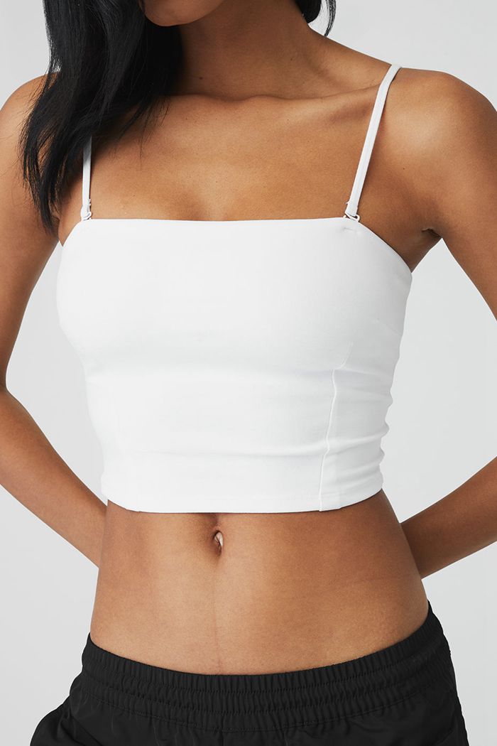 White Alo Yoga Alosoft Convertible Sunkissed Bandeau Women's Tank Tops | 84357XKZH