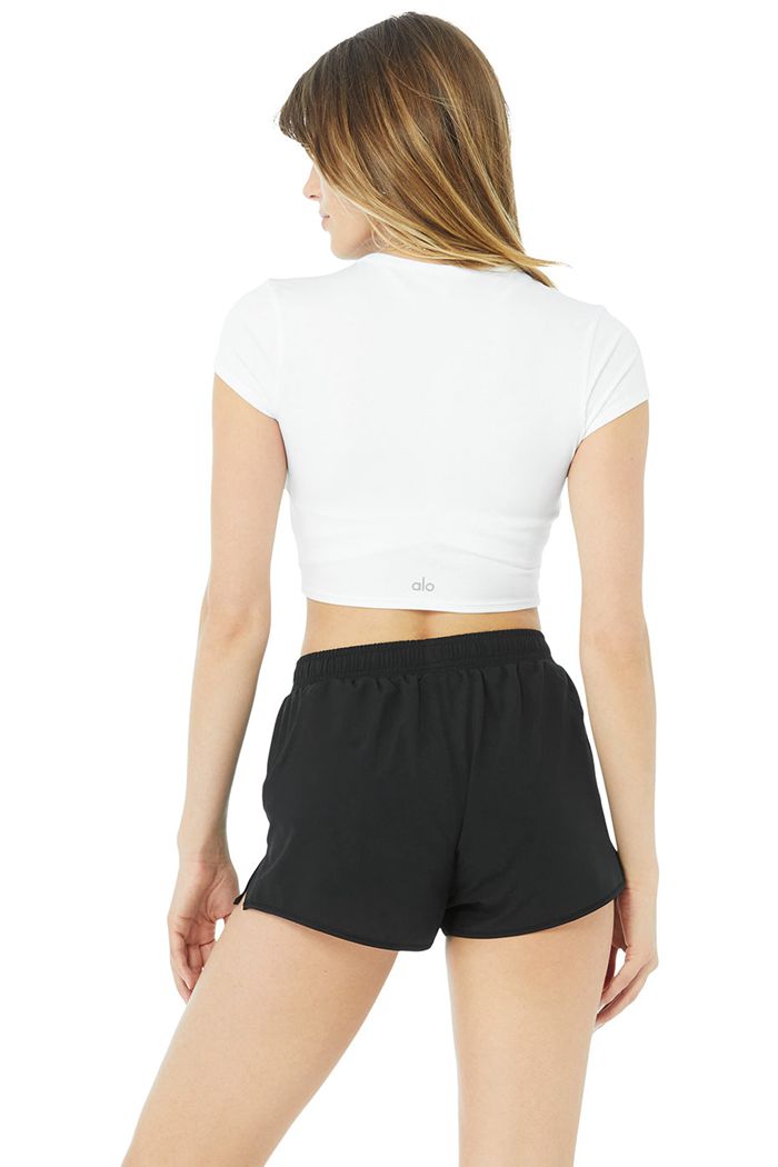 White Alo Yoga Alosoft Crop Finesse Women's Short Sleeve | 75839BDNL