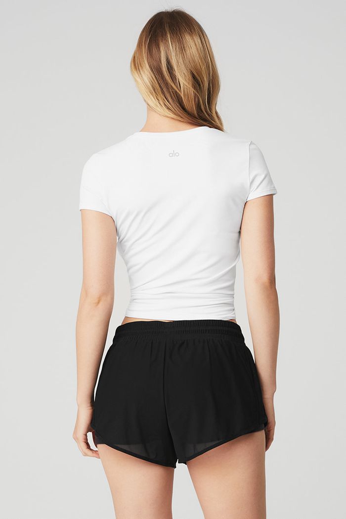 White Alo Yoga Alosoft Finesse Tee Women's Short Sleeve | 54078VZMN