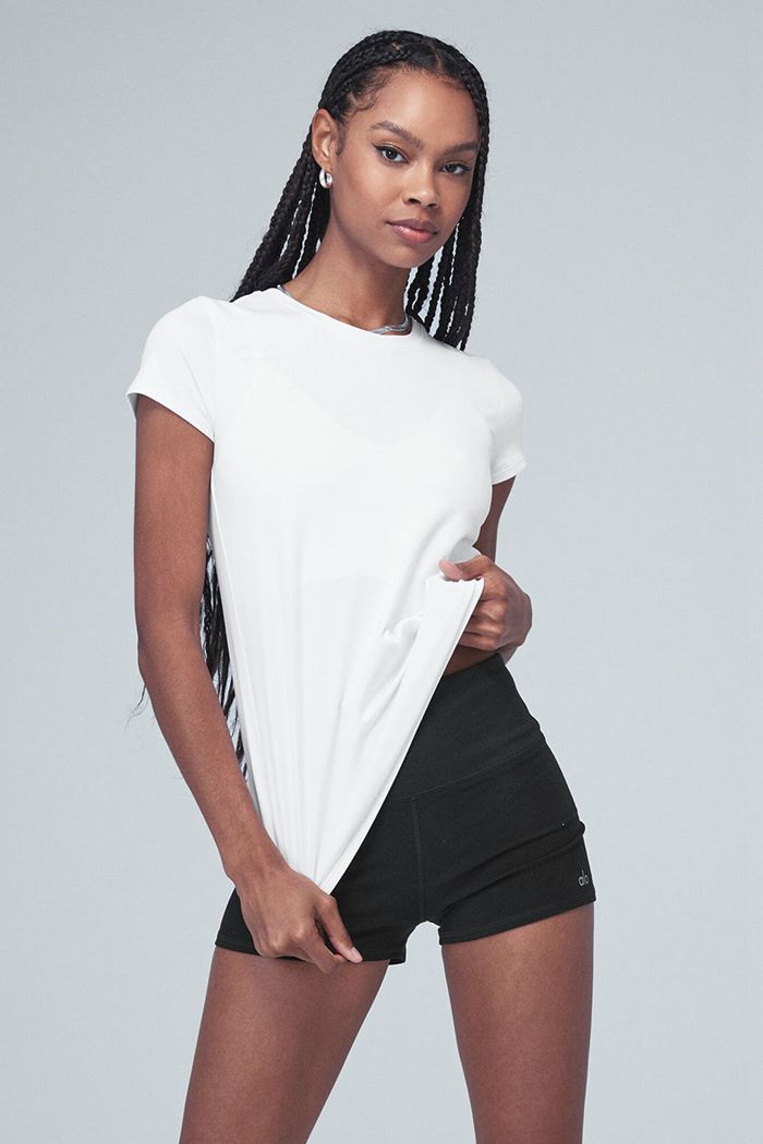 White Alo Yoga Alosoft Finesse Tee Women's Short Sleeve | 54078VZMN