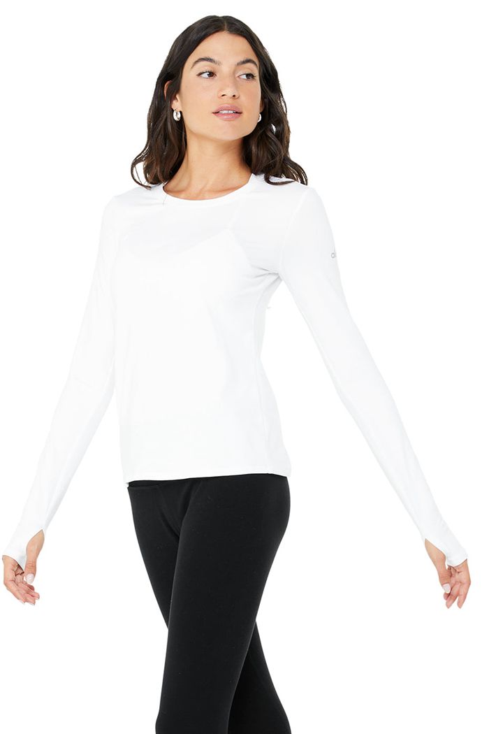 White Alo Yoga Alosoft Finesse Women's Long Sleeve | 92036YEZN