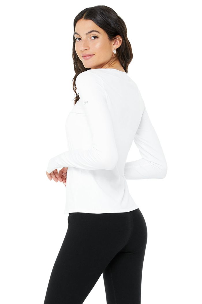 White Alo Yoga Alosoft Finesse Women's Long Sleeve | 92036YEZN