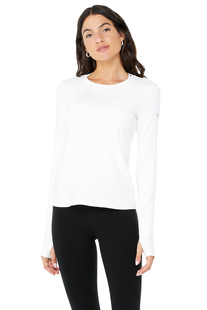 White Alo Yoga Alosoft Finesse Women\'s Long Sleeve | 92036YEZN