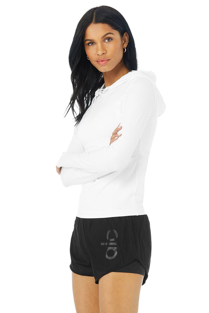 White Alo Yoga Alosoft Hooded Runner Women's Long Sleeve | 49132LOFD