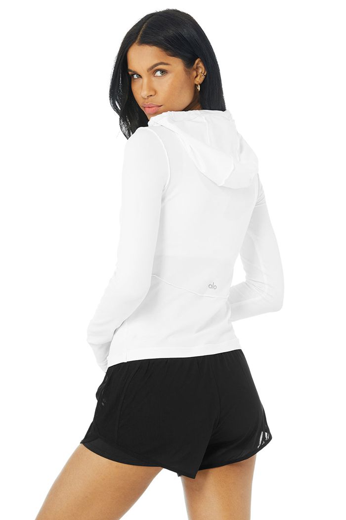 White Alo Yoga Alosoft Hooded Runner Women's Long Sleeve | 49132LOFD