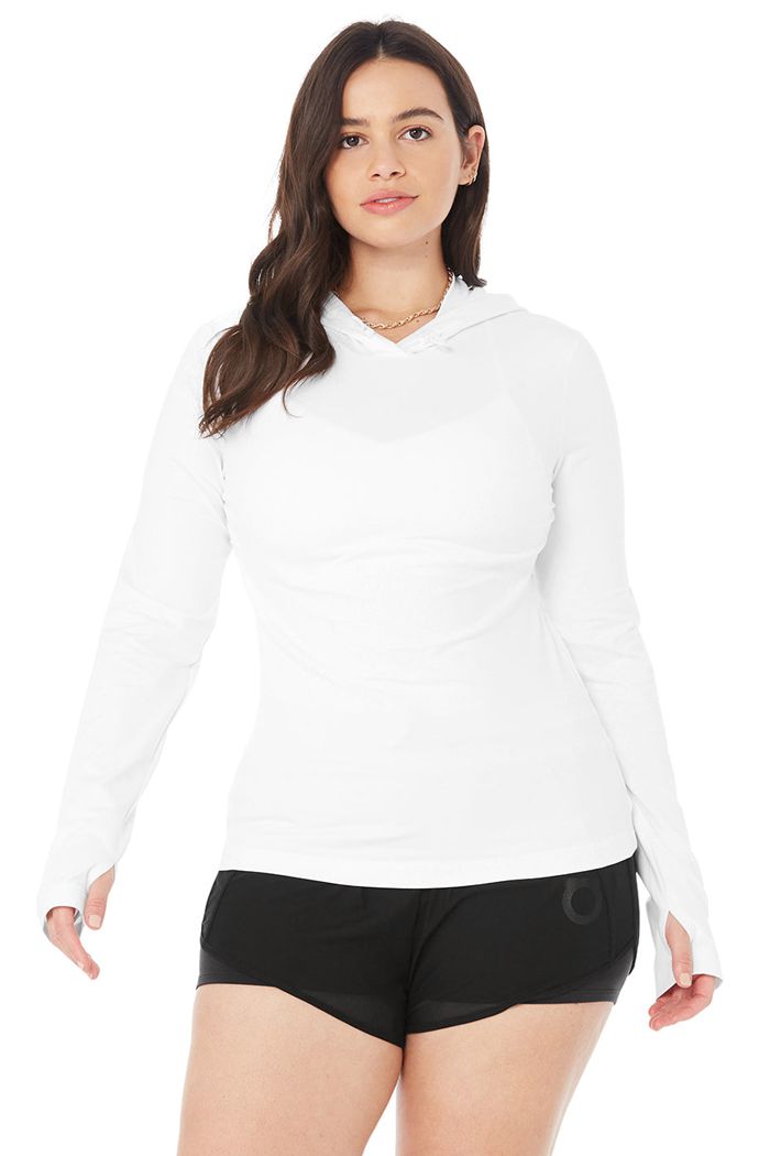 White Alo Yoga Alosoft Hooded Runner Women's Long Sleeve | 49132LOFD