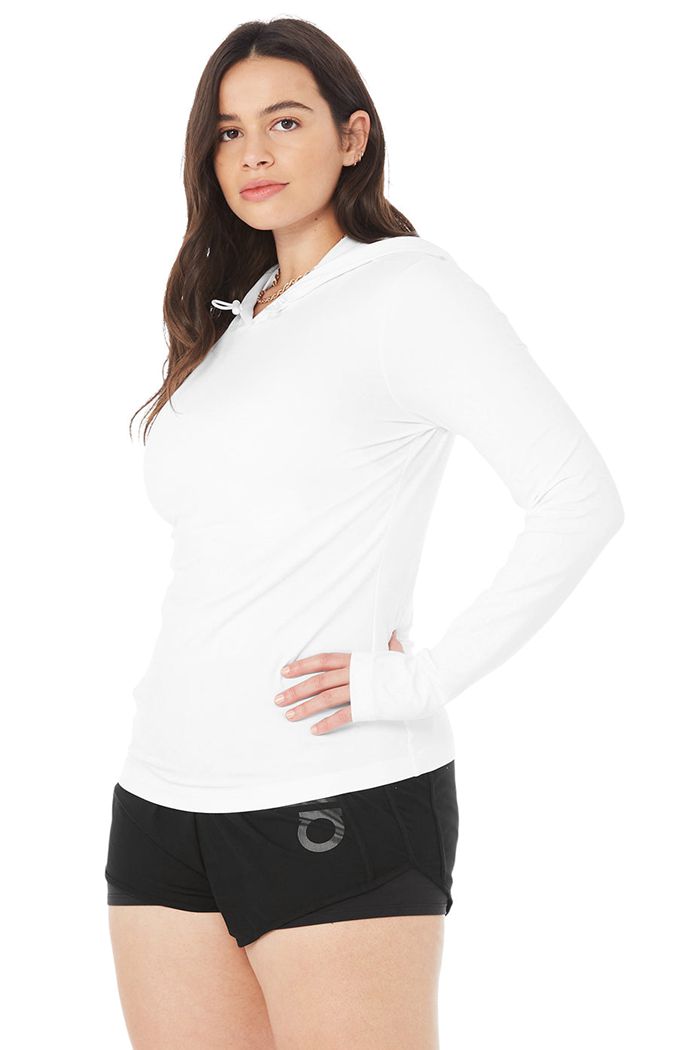 White Alo Yoga Alosoft Hooded Runner Women's Long Sleeve | 49132LOFD