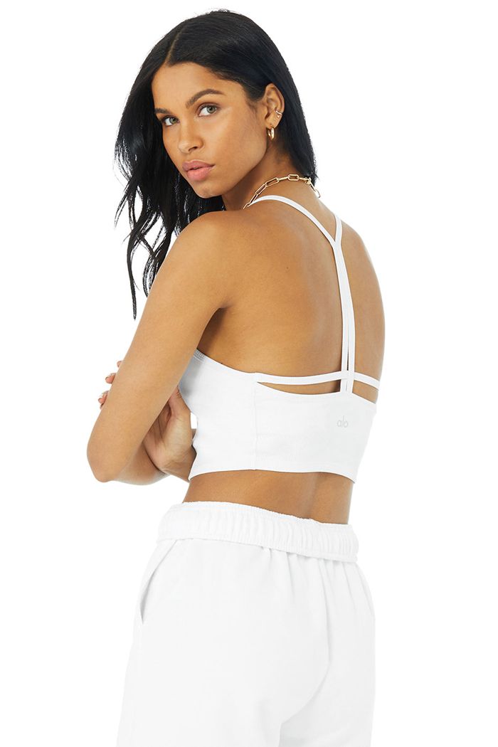 White Alo Yoga Alosoft Ribbed Crop Calm Women's Tank Tops | 82941AFWM