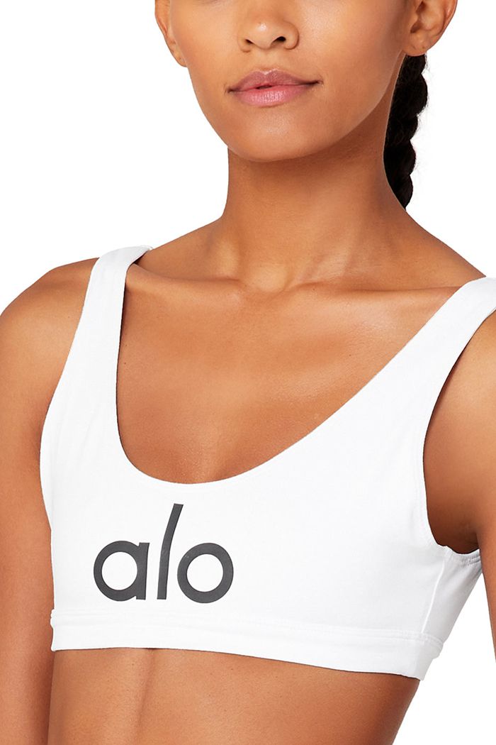 White Alo Yoga Ambient Logo Women's Bras | 35108EDGW