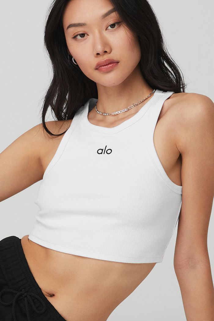 White Alo Yoga Aspire Women's Tank Tops | 29781YEFR