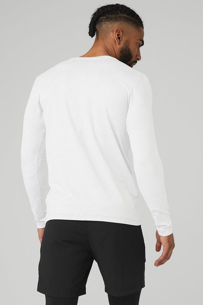 White Alo Yoga Conquer Reform Crewneck Men's Long Sleeve | 51432WTRI