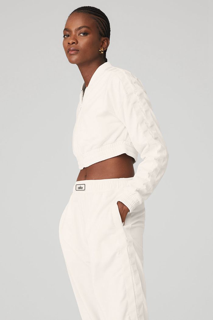 White Alo Yoga Cropped Prizewinner Women's Jackets | 87629BVFA