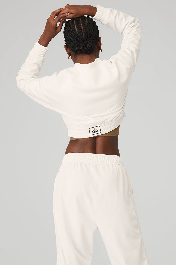 White Alo Yoga Cropped Prizewinner Women's Jackets | 87629BVFA