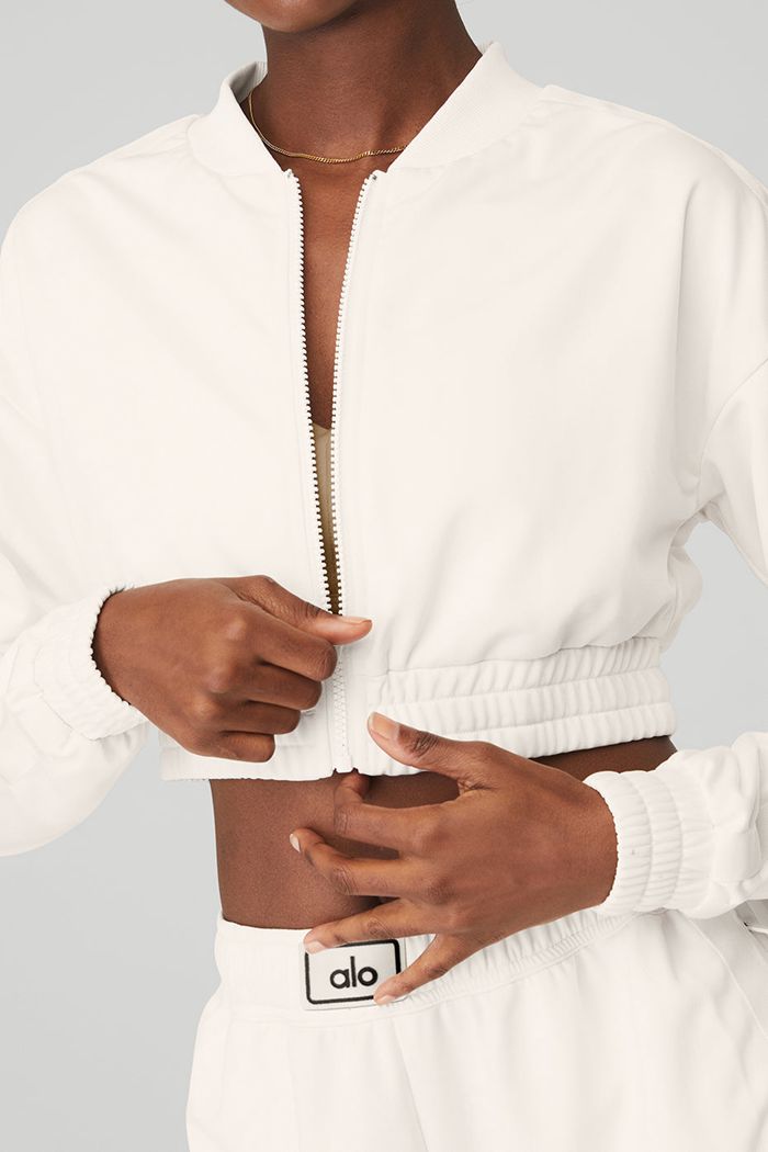 White Alo Yoga Cropped Prizewinner Women's Jackets | 87629BVFA