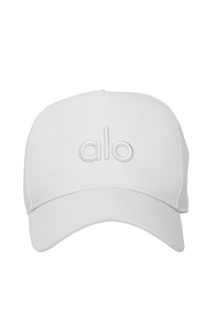 White Alo Yoga District Trucker Men's Hats | 29637IBPT