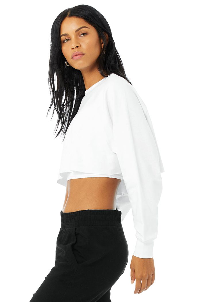 White Alo Yoga Double Take Women's Pullover | 59036GSPY