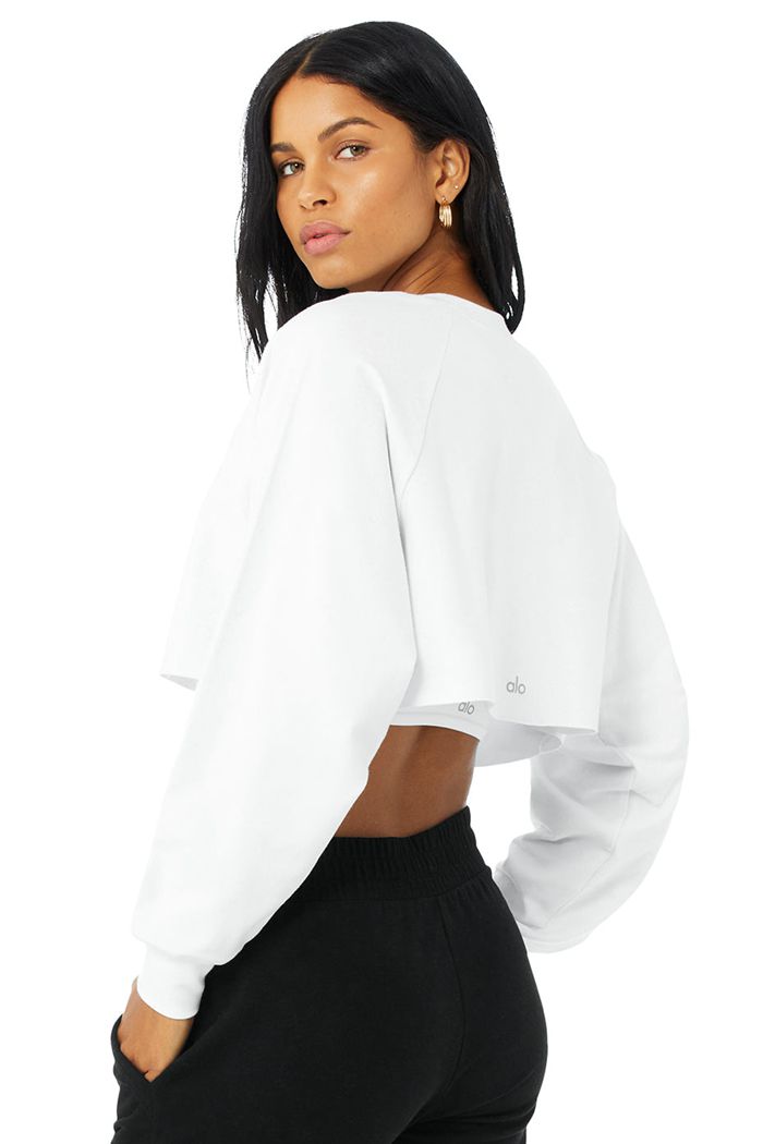 White Alo Yoga Double Take Women's Pullover | 59036GSPY