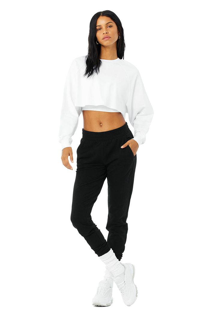 White Alo Yoga Double Take Women's Pullover | 59036GSPY